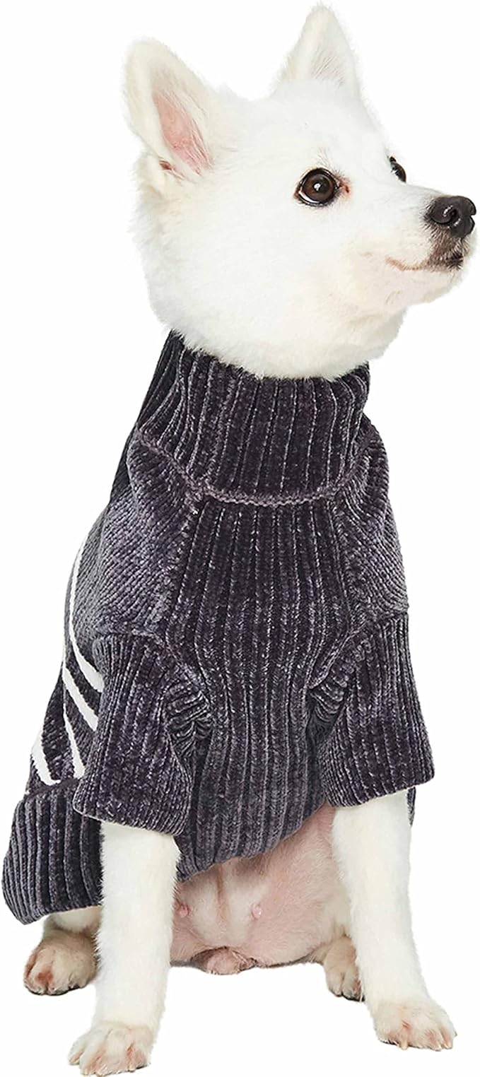 Blueberry Pet Cozy Soft Chenille Classy Striped Dog Sweater in Chic Grey, Back Length 14", Pack of 1 Clothes for Dogs