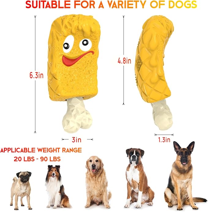 Dog Chew Toy for Power Chewers, Durable Ice Cream Shaped Bone Toy with Natural Rubber & Nylon, Interactive Hollow Treat Dispenser for IQ Stimulation, Easy to Clean, Safe for 20-90 lbs Dogs