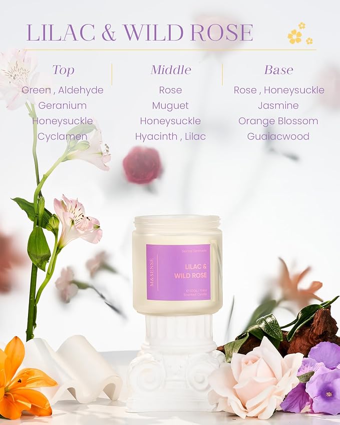 M&SENSE Lilac Wild Rose Scented Candle, 11.6oz 70-Hour Burn Natural Soy Wax | 2-Wick Non-Toxic, Aromatherapy for Home, Gift for Women & Mom for Easter & Spring Refresh