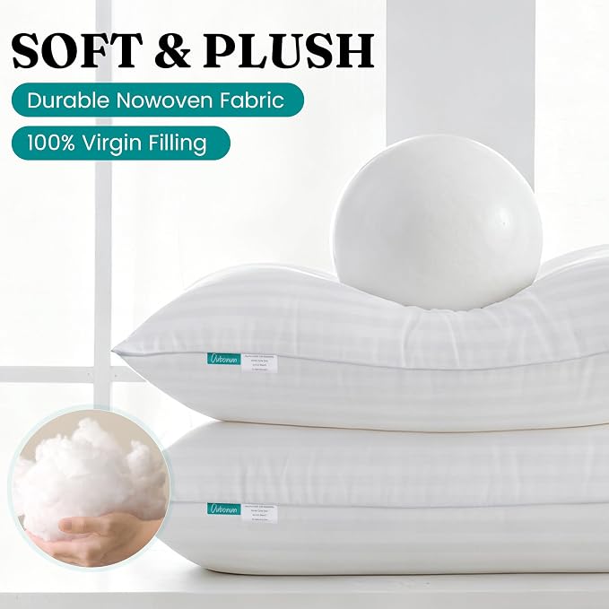 Oubonun 14 x 22 Throw Pillow Inserts Set of 2 | Firm and Fluffy Decorative Pillows for Couch Bed Sofa with Soft Cotton Cover White Cushion with Down Alternative