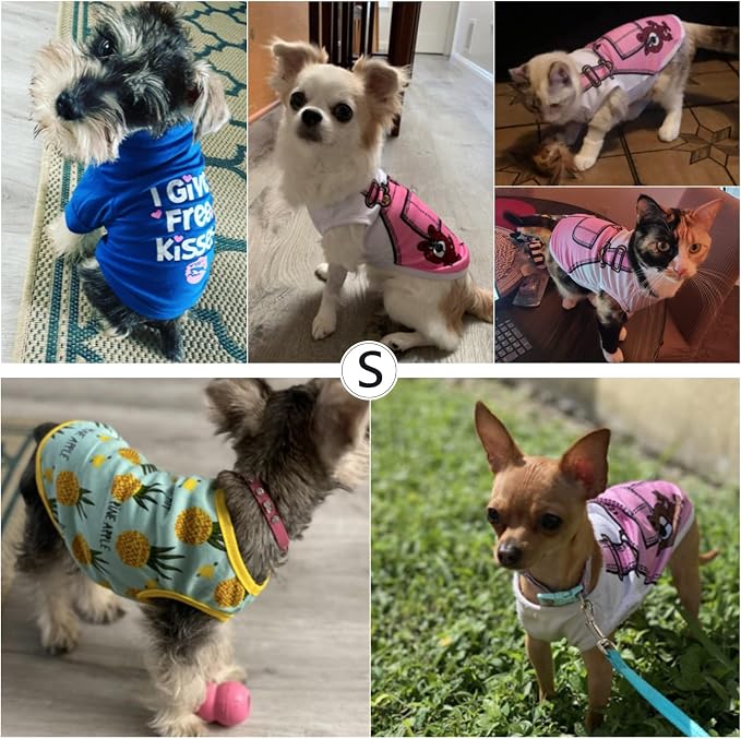SATINIOR 6 Pcs Dog Clothes Printed Doggie Shirts Puppy T-Shirts Cute Pet Cotton Clothes Doggie Shirt for Small Medium Dog Apparel Summer Christmas(S)