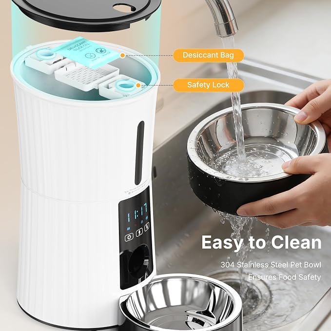 NEWBULIG 4L Automatic Cat Feeder with APP, 2.4G WiFi Pet Feeders - White | Applicable for Dry Food, 19.5 Cups, Programmable Schedule, 10 Meals/Day, 50 Portions/Meal, 10s Voice Recorder, Dual Power