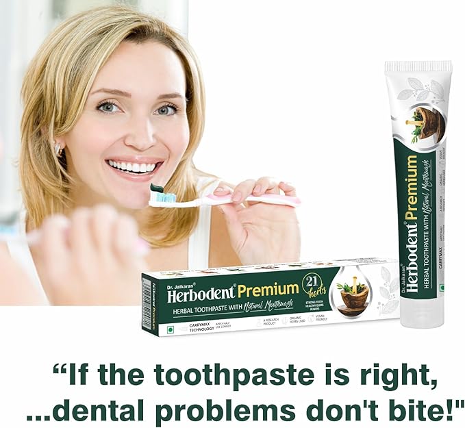 Herbodent® Premium Toothpaste - 5.82 Oz Pack of 1 | 21 Herbs for Strong Teeth & Healthy Gums- Neem, Clove, Cinnamon, Cardamom with Natural Mouthwash-No Paraben, No Fluoride, No Saccharin, No Triclosan