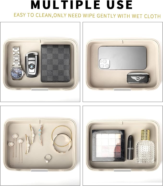 Leather Tray Organizer, Valet Tray Key Tray (Metal Silvered, Grey) | Leather Catchall Tray for Entryway Table Desktop Storage, Decorative Tray for Jewelry Keys Wallet Phone Watch