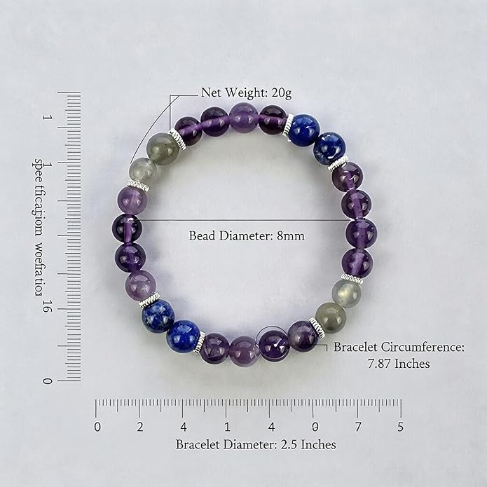 Stretch Bracelet for Spiritual Awakening Healing Crystal Gemstone Bracelet 8mm Natural Beaded Stone Bracelet with Appealing Representation Handmade Jewelry for Women Girl (Amethyst, Labradorite, Lapis Lazuli)