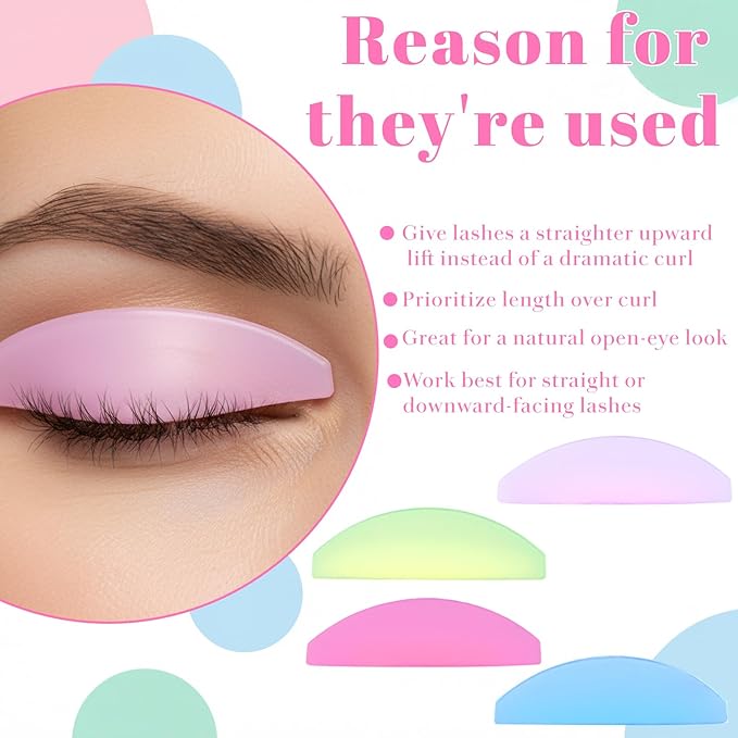 Molain 8 Pcs Flat Lash Lift Shields, Korean Lash Lift Pads Ultra-Thin Self Adhesive Reusable Lashes Lifts Shields Eyelashes Glueless Pad for Salon Perming Glueless Softening Pads