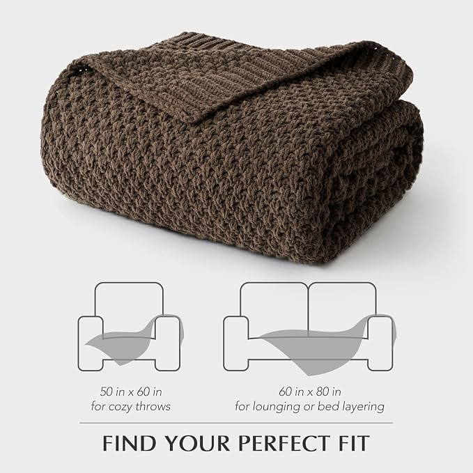 EVERGRACEHOME Chunky Chenille Knit Throw Blanket, 60 x 80, Cocoa Brown | Sculpted Moss Stitch, Chic Modern Farmhouse, All-Season Warmth, OEKO-TEX® Certified, Elegant Blanket for Couch, Bed, Sofa