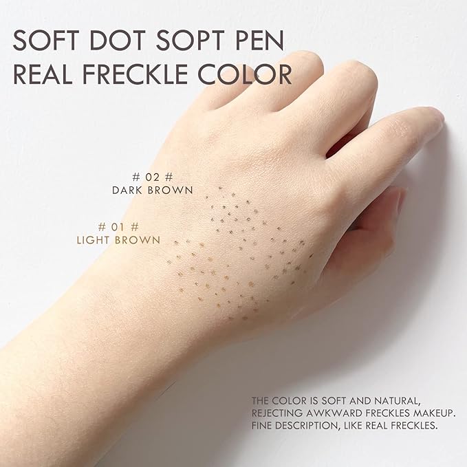 KYDA 2 Pcs Freckle Makeup Pen, Natural Lifelike Freckle Makeup Pen Magic Color, Waterproof Longlasting Soft Dot Sopt, for Natural Effortless Sunkissed Make up-Light Brown