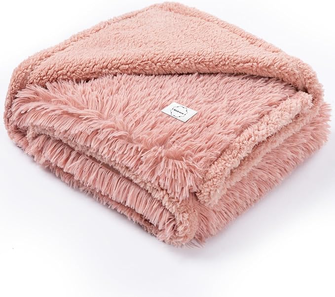 Pet Blankets Waterproof Fluffy Fleece Blanket Cat Dog Blankets Liquid Pee Proof Throw Blanket Reversible Furniture Protector Cover Washable for Couches Beds Sofa 65"x57" Pink