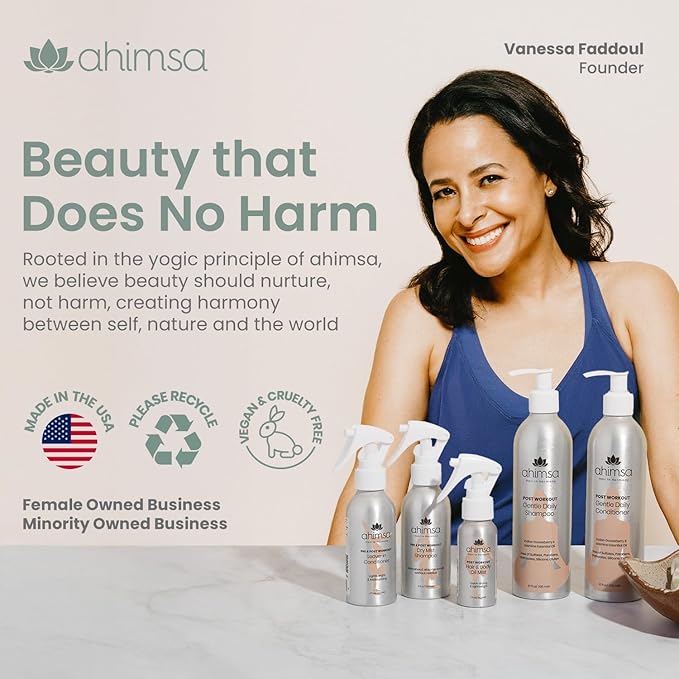 Ahimsa Pre & Post Workout Leave-In Conditioner, Lightweight Hydrating Leave In Conditioner for Curly, Wavy & All Hair Types, Anti-Frizz Heat Protectant, Water-Based with Coconut Oil & Jasmine (4oz)