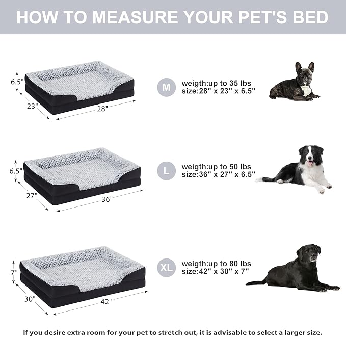 LEXTRO Orthopedic Dog Beds for Large Dogs, Comfy Washable Dog Couch Bed | Comfy Sleeping Dog Bed with Egg Crate Foam, Dog Sofa with Removable Cover, Waterproof Lining&Non-Slip Bottom, Gray