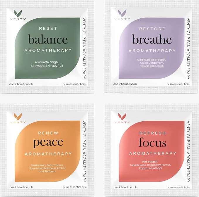 Venty Mixed Scent Pack Aromatherapy Refills for the Venty Clip Fan Soothing Fragrances for a Relaxing Atmosphere