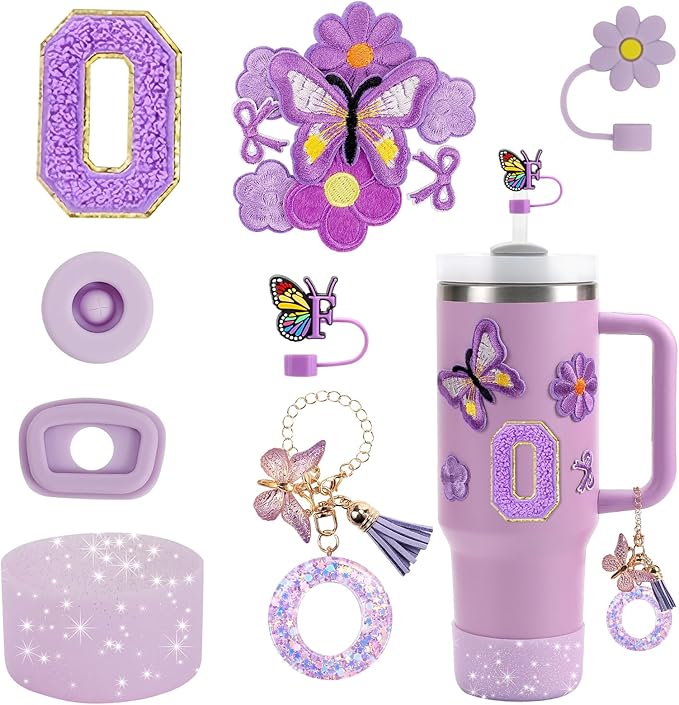 15PCS Cup Accessories Set for Stanley Cup 30oz 40oz Tumbler with Handle, Including Silicone Straw Cover and Boot, Spill Proof Stopper, Stanley Charms, Handle Charm, Initials Sticker