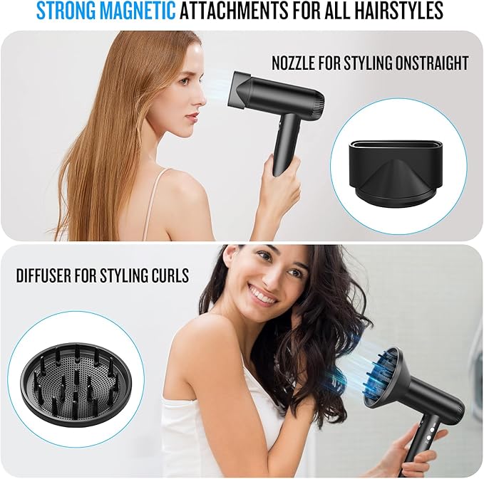 2026 Hair Dryer, 200,000 RPM Professional High Speed Blow Dryer with Diffuser for Women, 1200M Negative Ionic Hair Dryer with Brushless Motor, Low Noise Hair Blow Dryer for Home Travel Salon, Black