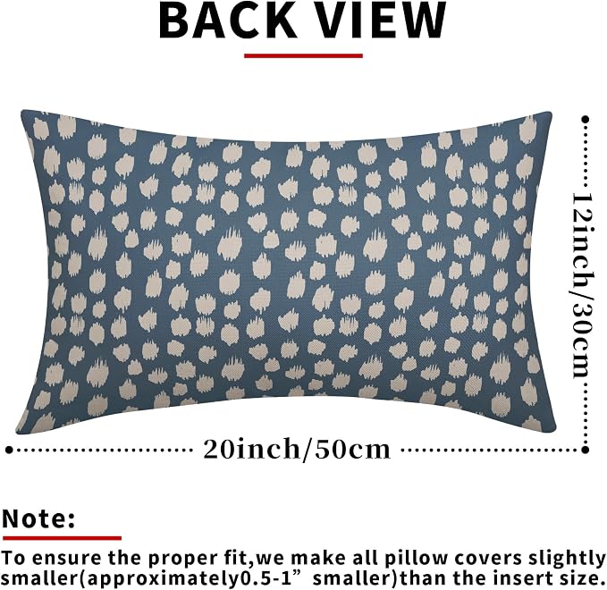 Dusty Blue Cream Dots Lumbar Pillow Covers 12x20 Set of 2 Boho Design Polka Dot Print Throw Pillows Modern Outdoor Decorative Pillowcase Rectangle Linen Cushion Cases Decor for Sofa Couch Bed
