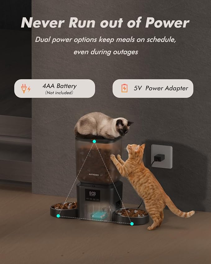 Automatic Cat Feeder for 2 Cats - 8L/34 Cups Dual Automatic Dog Feeder with Dog Food Dispenser for 2-18mm Dry Food, Timed Cat Food Dispenser, Up to 50 Portions 6 Meals Per Day, 10s Voice, Keep Fresh