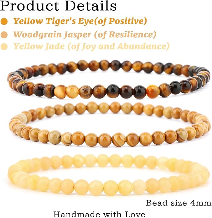 NCB 2.3-Piece 4mm Natural Crystal Gemstone Stretch Bracelets – Handmade Reiki Energy Healing Jewelry for Meditation,Yoga, Unisex