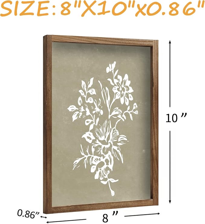 Liswit Framed Boho Wall Art Set of 4 for Wooded Minimalist Botanical Print Wall Art for Rustic Vintage Farmhouse Home Kitchen Wall Decor (Brown, 8"x10")