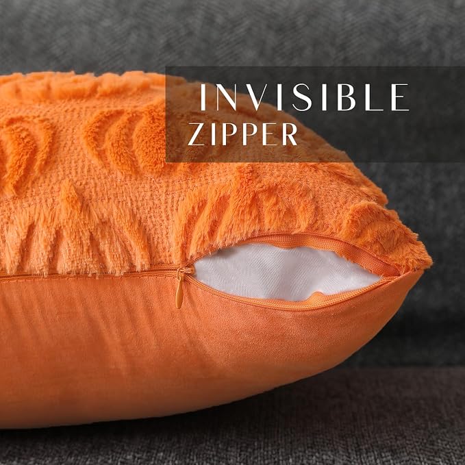 DFXSZ Fall Pillow Covers 16x16 2Pcs Orange Pumpkin Fall Decoration for Home | Fall decor Set of 2 Throw Pillow Cases Soft Plush Faux Fur Wool Couch Cushion for Chair Sofa Bedroom Living Room Home Decor
