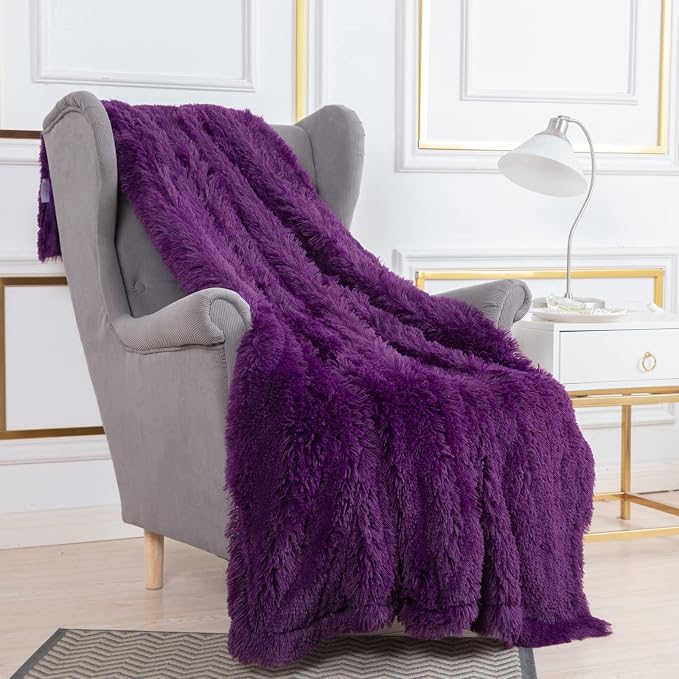 YUSOKI Long Faux Fur Twin Size Blanket, Purple, 60" x 80" | Ultra Soft, Lightweight for All Season Use, stays fluffy after repeated washes, Perfect Gifts, Machine Washable