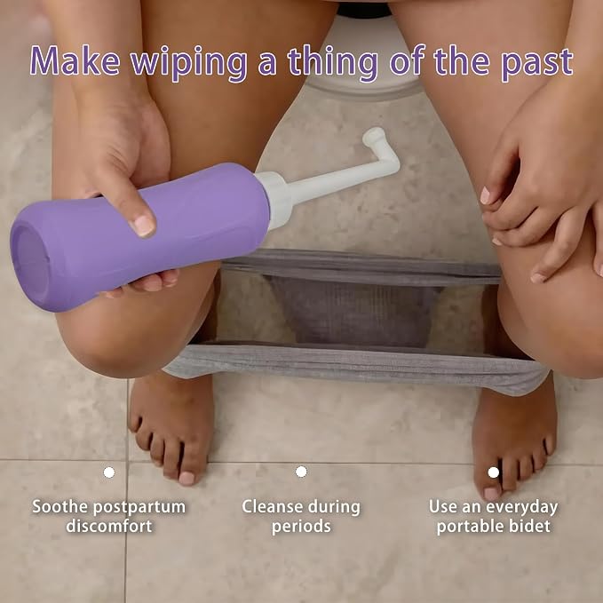 Peri Bottle for Postpartum, Portable Bidet, Perineal Bottle for Postpartum Essential, 17 OZ Upside Down Peri Bottle for Postpartum Recovery, Postpartum Care with Carrying Bag (Purple, L)