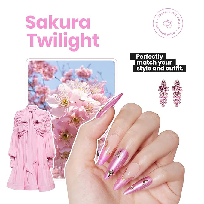 Beetles Sakura Pink Pearl Nail Polish - 15ml Quick Dry & Long Lasting Shimmer Art Effect for Nail Salon DIY at Home Spring Nails
