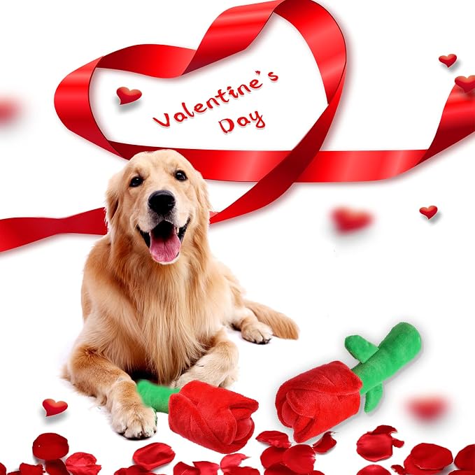 lilfrd Rose Valentines Day Dog Toy, Squeaky Crinkle Puzzle Gift for Dogs