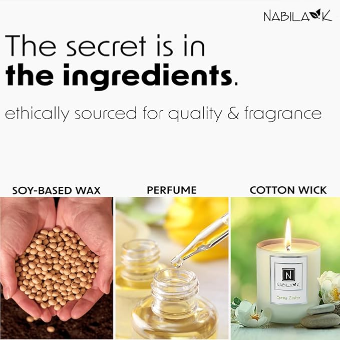 Nabila K – Spring Zephyr - Soy-Based Candle – Rose, Jasmine, Sweet Coconut, Lemon, Spicy Caraway - Hand-Poured - Cotton Wick - Aromatherapy Candle w/Essential Oils - Made in USA - 14 oz