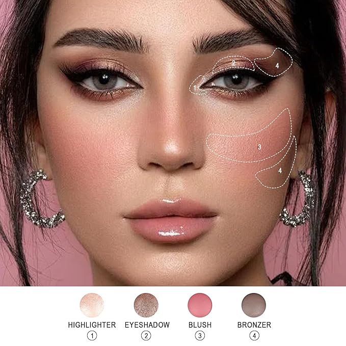 All in One Baked Makeup Palette wiht Bronzer, Highlighter, Blush and Eyeshadow, Highly Pigmented, Long Lasting Travel Compact, Baking Makeup Palette Gift for Women