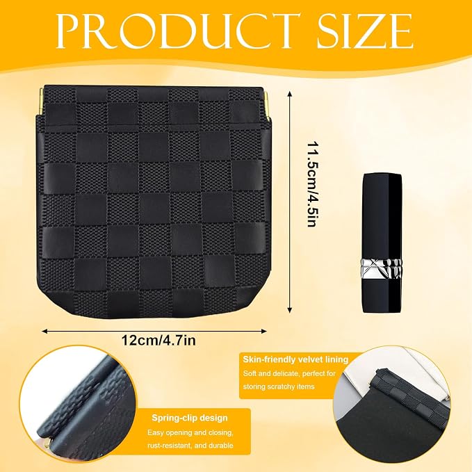 2 PCS Small Makeup Bag for Women, Small Pouches for Purse,Mini Checkered Cosmetic Bag Waterproof Pouch for Travel Storage bag, for Cosmetics Headphones Jewelry Cosmetic Lipstick Coins (Black,Brown)