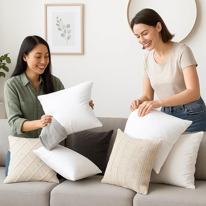 LANE LINEN Throw Pillow Insert - Pack of 2 16x16 Pillow Inserts for Decorative Pillow Covers, Throw Pillows Insert for Couch - White | Classic Solid Inserts For Couch & Chair Support - Shape Retention, Ultra-Soft 120 GSM Fabric, Home decors inserts