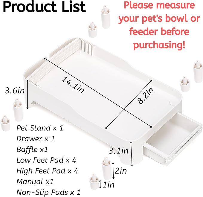 Raised Pet Feeder Stand for Cats and Dogs Neck Health, Adjustable Height Elevated Shelf Suitable for 90% Automatic Pet Feeder & Water Dispenser, with Drawer to Stock Pet Snacks, Canned Food