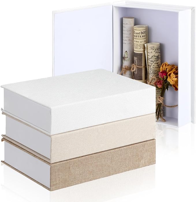Tioncy 3 Pcs Decor Linen Faux Book Box Set Aesthetic DIY Fake Linen Book Box for Decor Storage Cafe Table Bookshelf Gift Home Keepsake(8.6 x 6.1 x 1.8 Inch,Multicolor)