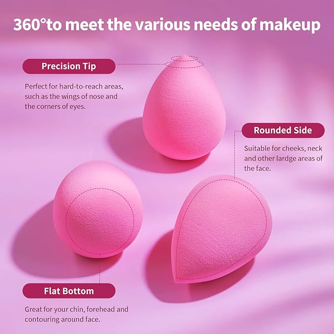 BEAKEY Latex-Free Blender Makeup Sponge for Blending, Pink Makeup Sponges Set, Soft Beauty Sponge, for Flawless Application of Liquid, Cream, and Powder Cosmetics
