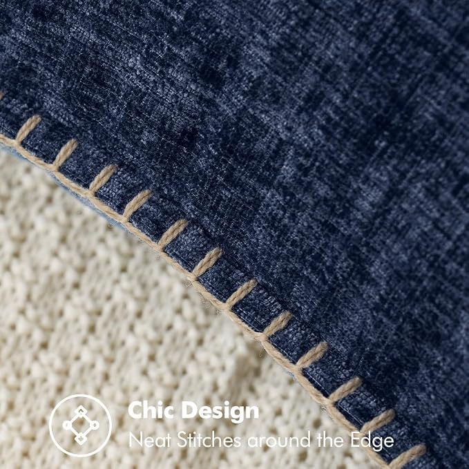 MIULEE Decorative Euro Sham Pillow Covers 24x24 Inch Navy Blue 2 Pack | Farmhouse Throw Pillow Covers with Stitched Edge, Soft Chenille Cushion Cases, for Couch Sofa Bed Living Room Home Decor