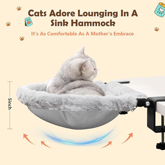 X-Large Cat Desk Bed for Home Office, 19"x15" Spacious Nest | Sunken Hammock Design & Soft Faux Fur, Removable & Washable Cover, Holds Up to 40lbs, Space Saving Cat Perch