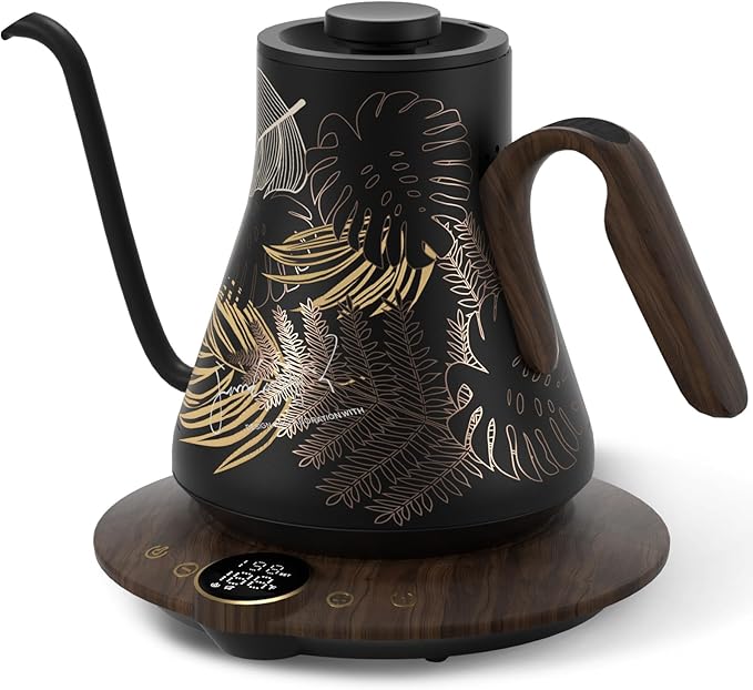 Cocinare Gooseneck Electric Kettle, ±1°F Precise Temperature Control, 1500W Fast Heating, Pour Over Coffee & Tea Kettle with Brew Timer & Keep Warm, Stainless Steel, 0.9L (Rainforest)