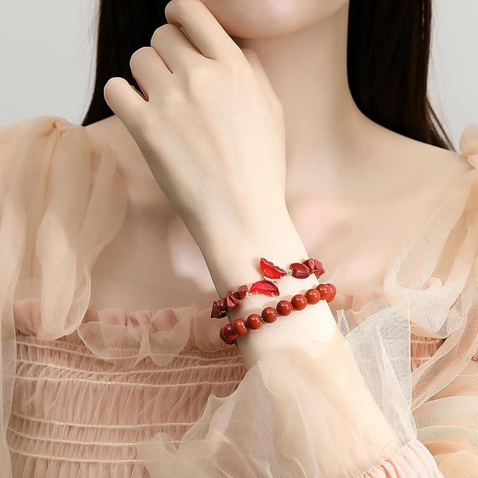 DUQGUHO 2Pcs Butterfly Bracelets for Women Healing Crystals Bracelets for Women Natural Gemstone Bead Bracelet Cute Butterfly Charm Bracelet Stretch 8mm Crystal Jewelry Gifts for Women