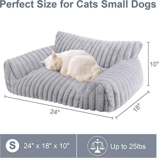 Cute Cat Couch Bed for Indoor Cats, Dog Beds for Small Dogs Couch, S, Grey | Dog Couch Bed with Removable Washable Cover,Cute Fluffy Pet Sofa Cat Couch Bed,Washable Dog Bed Medium Large Size Dog