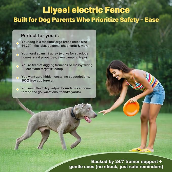 GPS Wireless Dog Collar Fence System - No Monthly Fee App Control, Custom Polygon Boundary & Remote Training, Free Phone Tracker for Up to 5 Pets, Virtual Electric Fence for Dogs