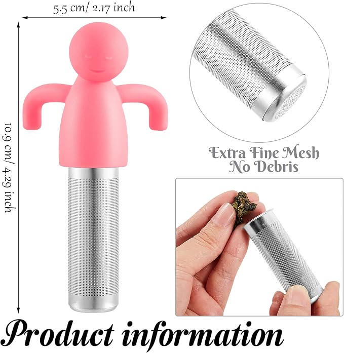 Hicarer 2 Pieces Tea Infuser for Loose Tea Cute Fine Mesh Tea Strainer Stainless Steel Tea Filter Ball Tea Diffuser Steeper for Teacups Teapots, 2 Colors (Pink, Gray)