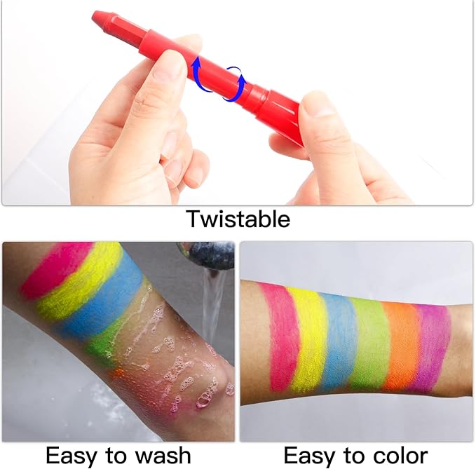 Neon Face Paint Sticks,Glow Face Body Paint,Glow In The Dark Under UV Black Light for Party Cosplay Halloween(6 Neon Color)