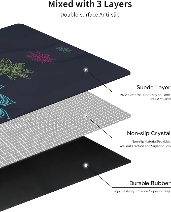 nuveti Printed Travel Yoga Mat-1/16 Inch Thick Non Slip Fitness Workout Mat with Carrying Bag, Foldable Lightweight Suede & Natural Rubber Yoga Mat for Yoga Pilates and Fitness 72" L x 24" W x 1.5mm