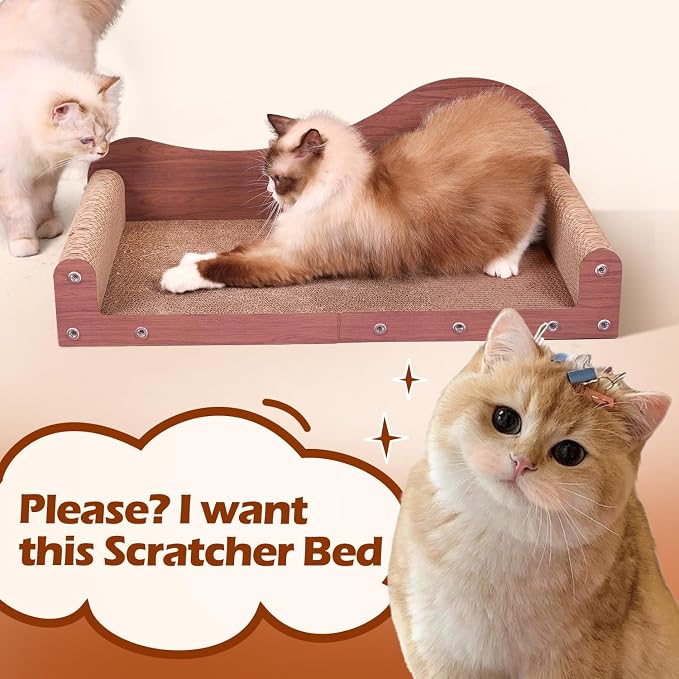 ComSaf Cat Scratcher Bed 26.4 in, Large Cardboard Cat Scratching Board | Scratch Pad Lounger, Sofa Couch Shape, Corrugated Cardboard, Furniture Protection, Indoor Resting Spot, Claw Care