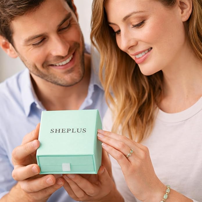 Sheplus Valentine's Day Gift - Natural Prehnite Gemstone Bracelet with Sterling Silver Clasp Healing Crystal Jewelry for Wife Girlfriend