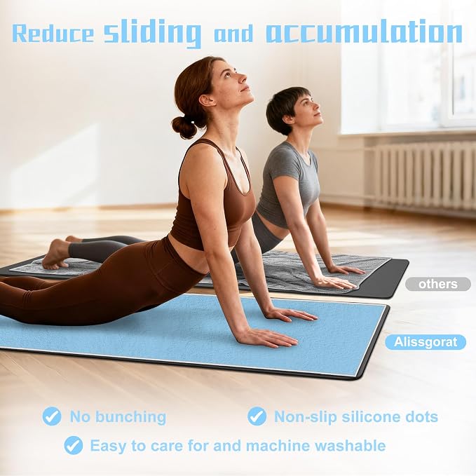 Yoga Towel,Ultra-Absorbent Yoga Mat Towel for Hot Yoga Towel Non Slip,Featuring Ultra-Stylish Prints,Ideal for Workouts,Hot Yoga, Bikram,Pilates Equipment,72 x 27 in, Blue