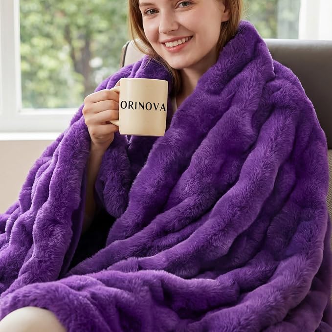 ORINOVA Purple Fluffy Soft Plush Faux Fur Throw Cozy Blanket for Couch Bed Fuzzy Blanket Living Room Women Gift Home Decor 50x60