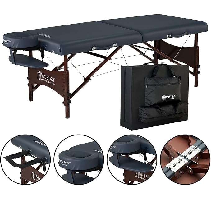 Master Massage Newport Royal Blue 30" Professional Portable Massage Table Package in Black with Ambient Lighting System