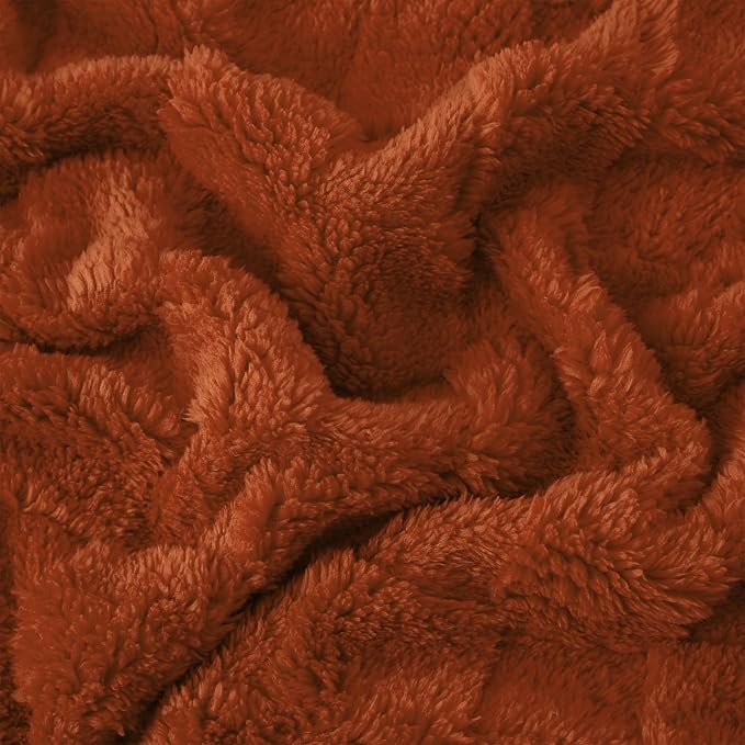 Burnt Orange Fleece Throw Blanket 60”×80”Checkered Design for Couch Sofa | Super Soft Cozy Plush Microfiber 3D Square Pattern Flannel Blanket for Bed Lightweight for Adults,Women