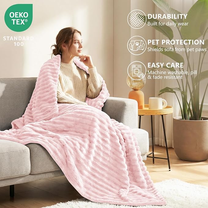HIMEET Pink Twin Blanket for Bed, 300GSM Ribbed Fleece, 60 x 80 Inches | Ultra Soft Flannel, All-Season Lightweight Warmth, Bed Layering Pick & Dorm Essential, Gift for Men & Women, Machine Washable